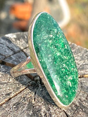 Sterling Silver Sparkly Green Aventurine Ring- Large Size 7.5