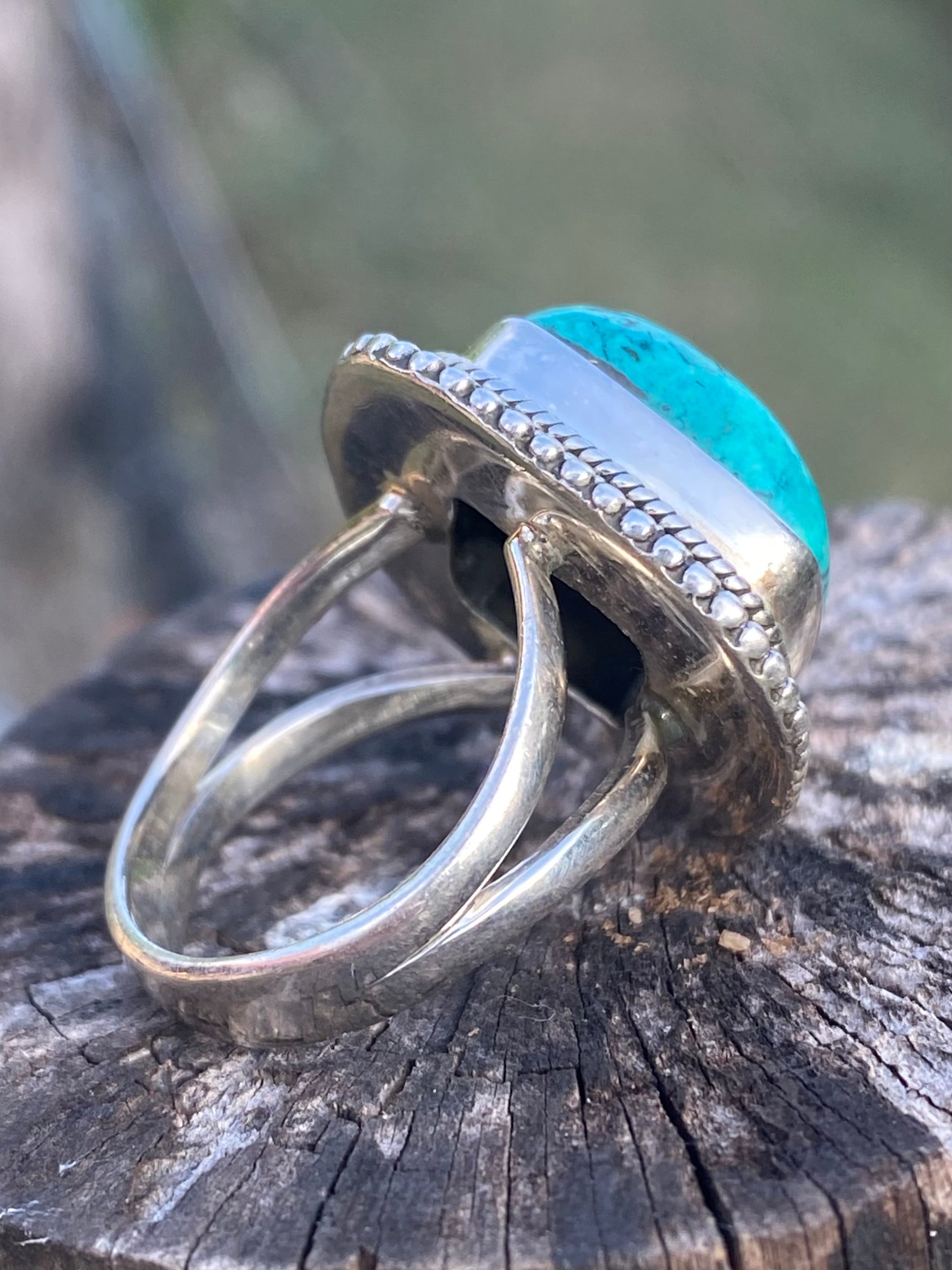 Sterling Silver Turquoise Ring- Diagonal Square Size 7, Size 8.5