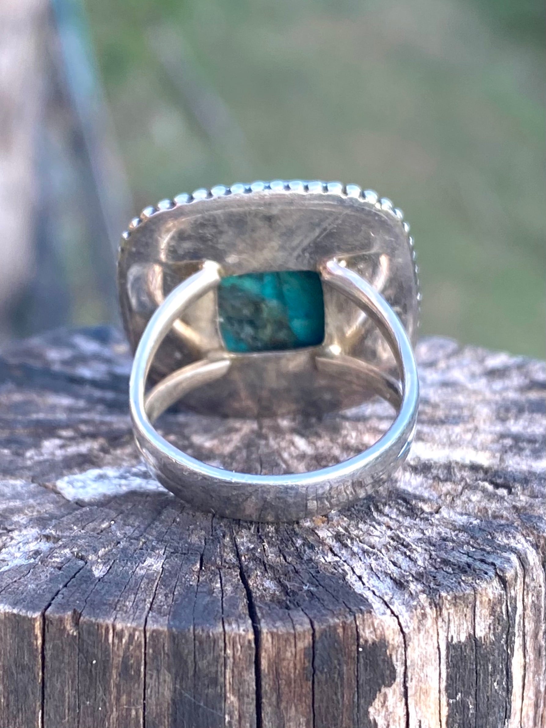 Johnson Navajo Sterling Square Turquoise Inlaid Ring | Cloud Chief & Co.