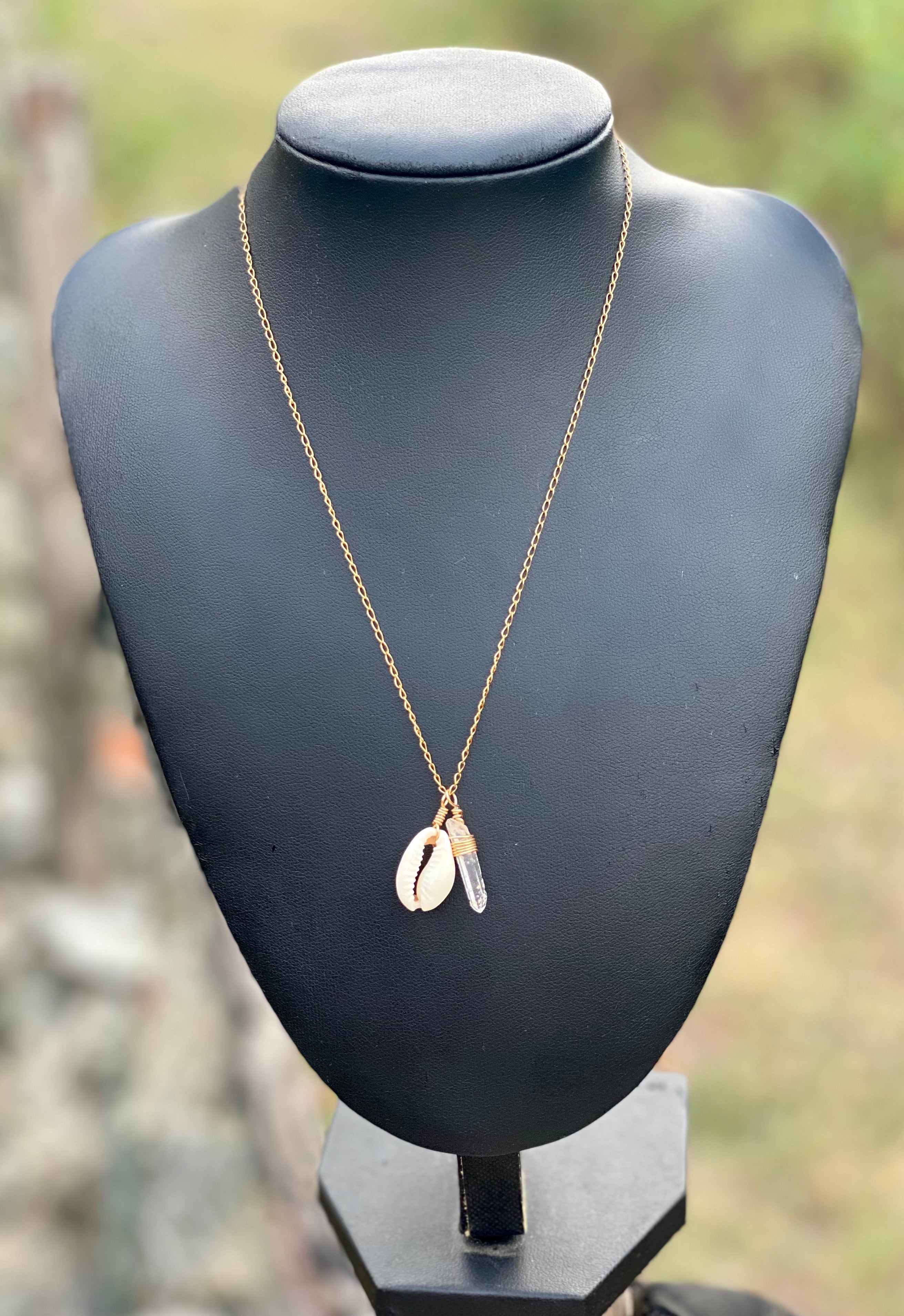 14k Gold Filled Necklace - Crystal And Cowrie