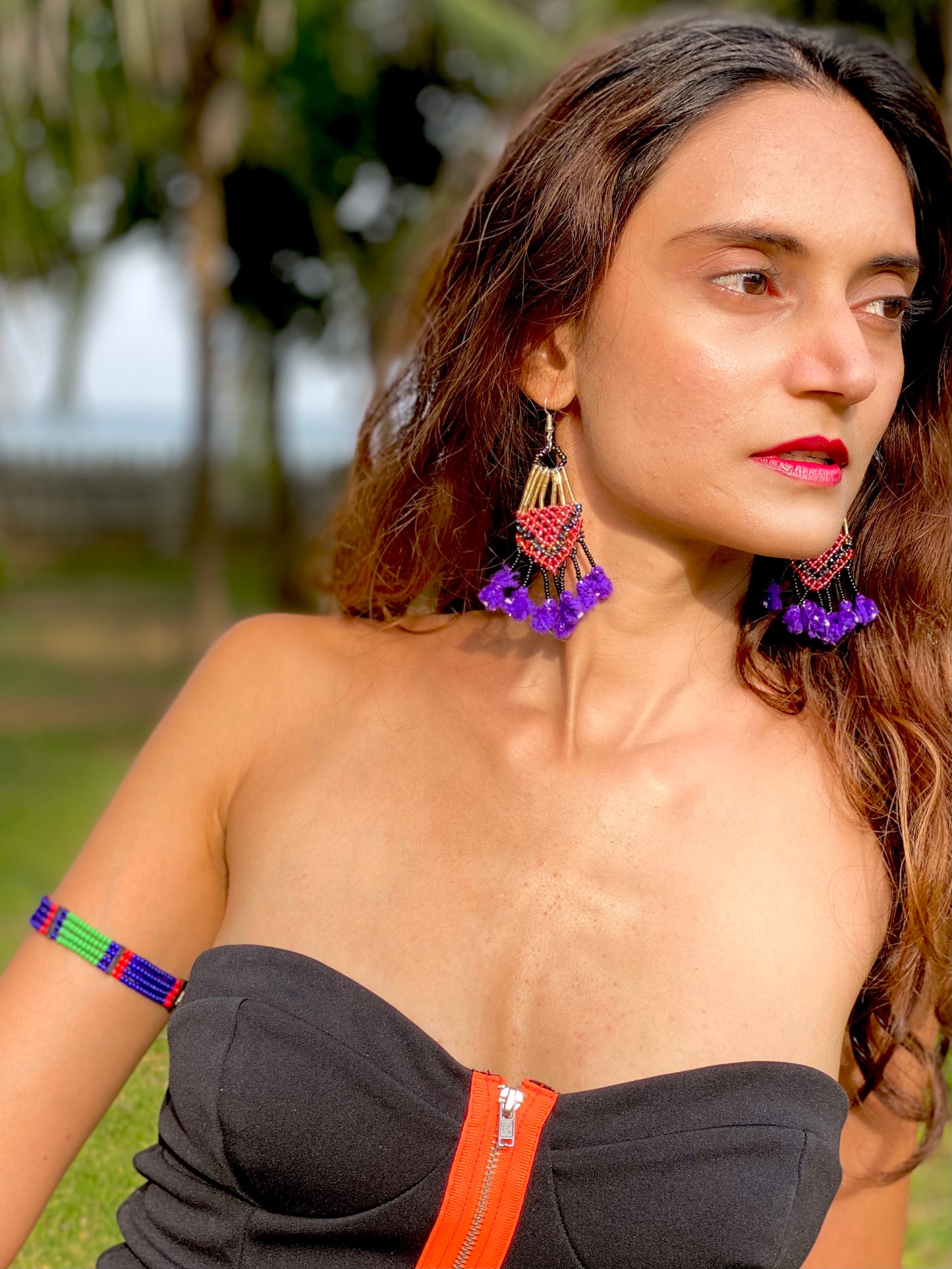 Kalbeliya Gypsy Tribal Earrings-Purple Rain