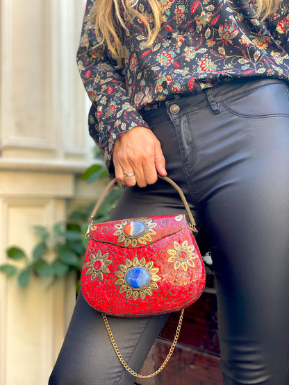 BoBo Designed Indian Mosaic Bag -Royal Red With Agate