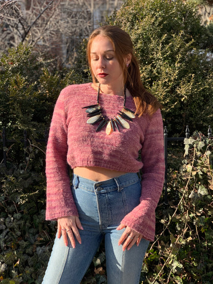 BoBo Hand Knit Baby Alpaca Cropped Sweater - Blush