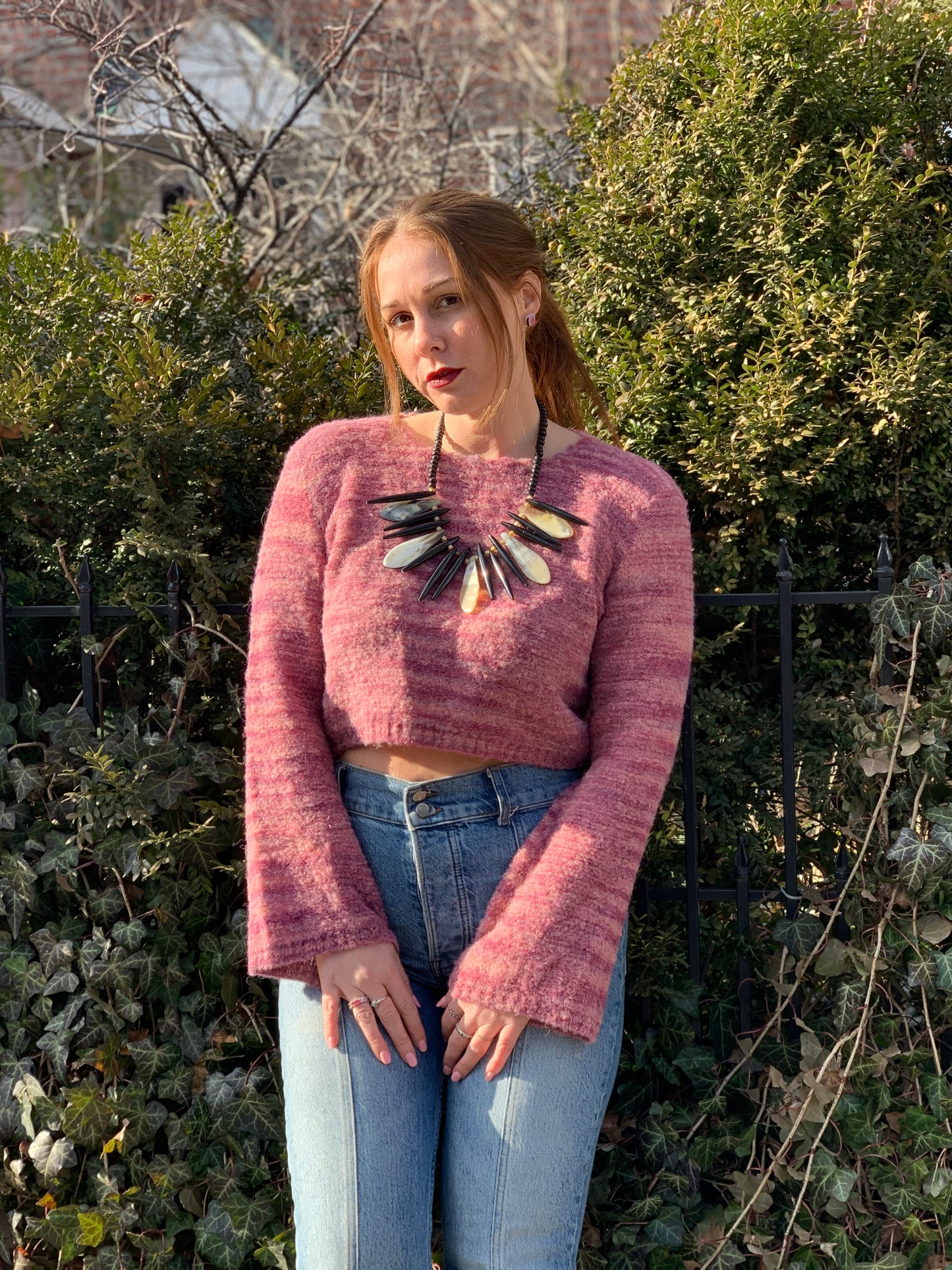 BoBo Hand Knit Baby Alpaca Cropped Sweater - Blush