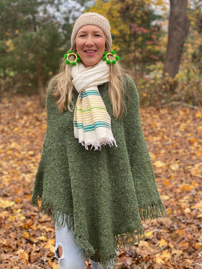 BoBo Hand Knit Baby Alpaca Fringe Poncho- Yosemite