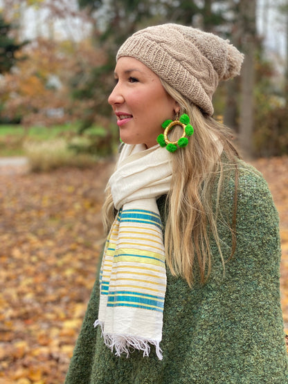 Alexia Pom Pom Hoop Earrings- Golden Green