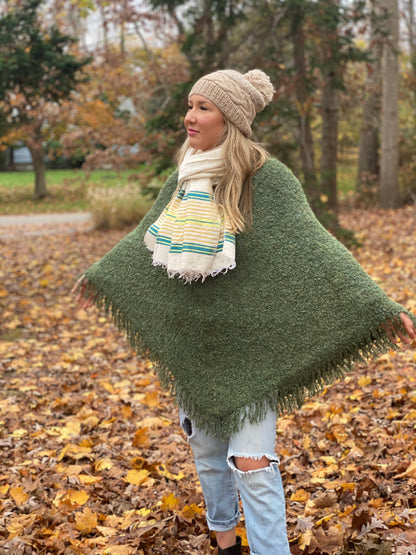 BoBo Hand Knit Baby Alpaca Fringe Poncho- Yosemite