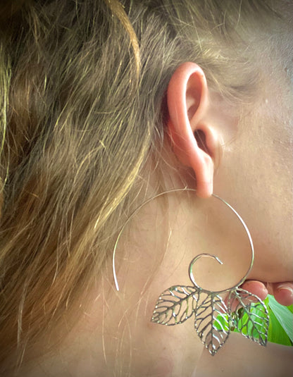 BoBo Sterling Silver Leaf Hoops