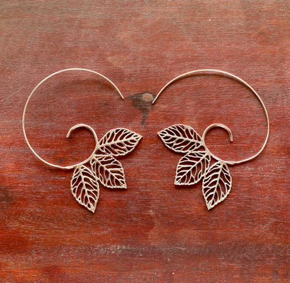 BoBo Sterling Silver Leaf Hoops