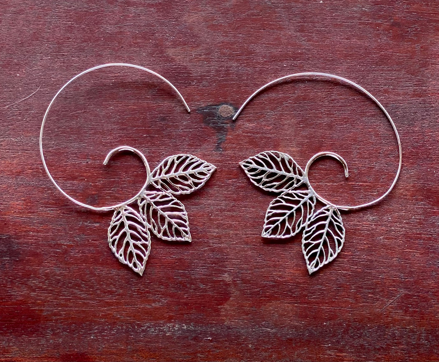 BoBo Sterling Silver Leaf Hoops