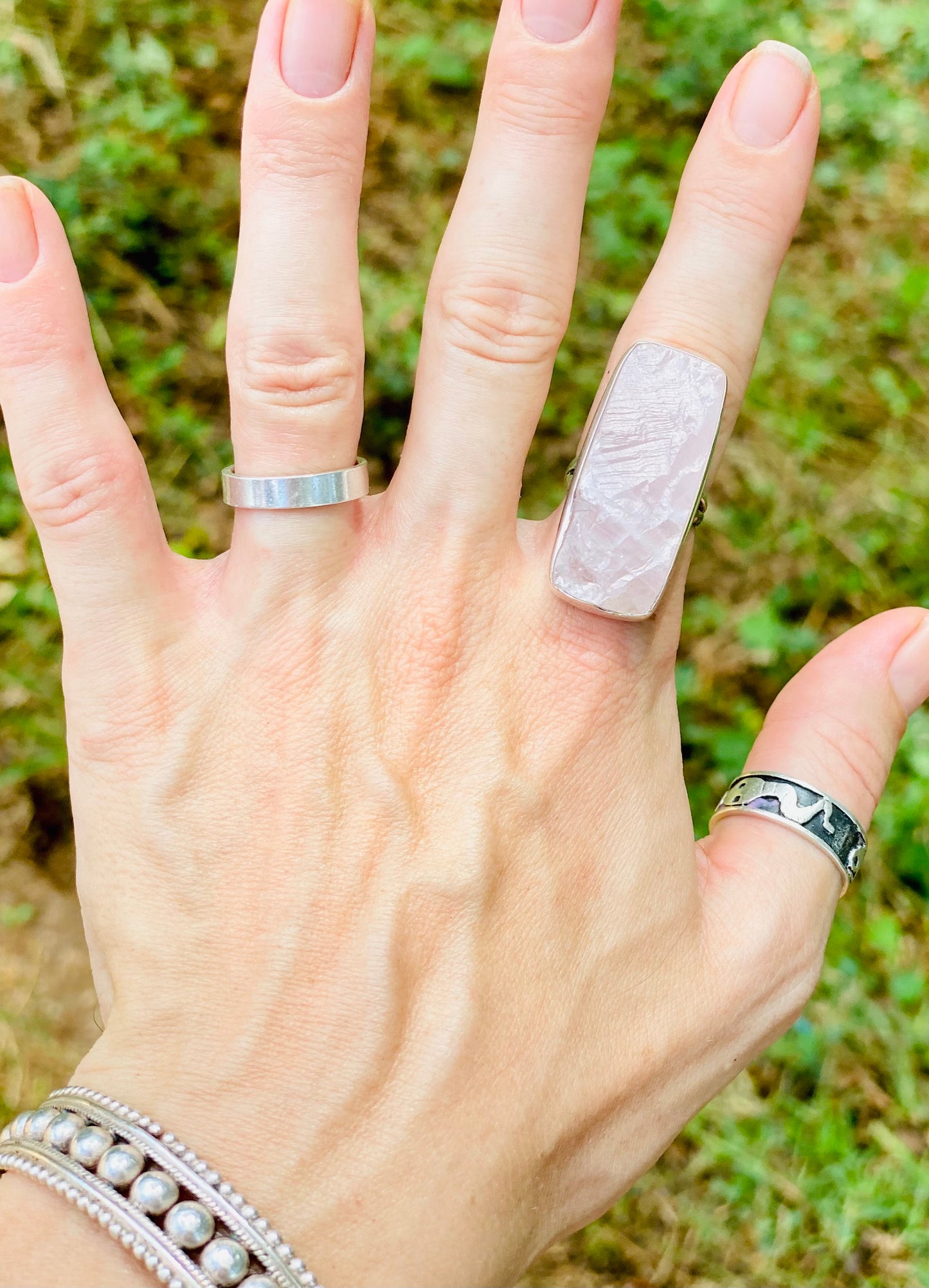 Sterling Silver Rose Quartz Ring- Rectangular Size 7