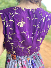 Vintage Hand Embroidered Violet Butterfly Parsi Gara Top