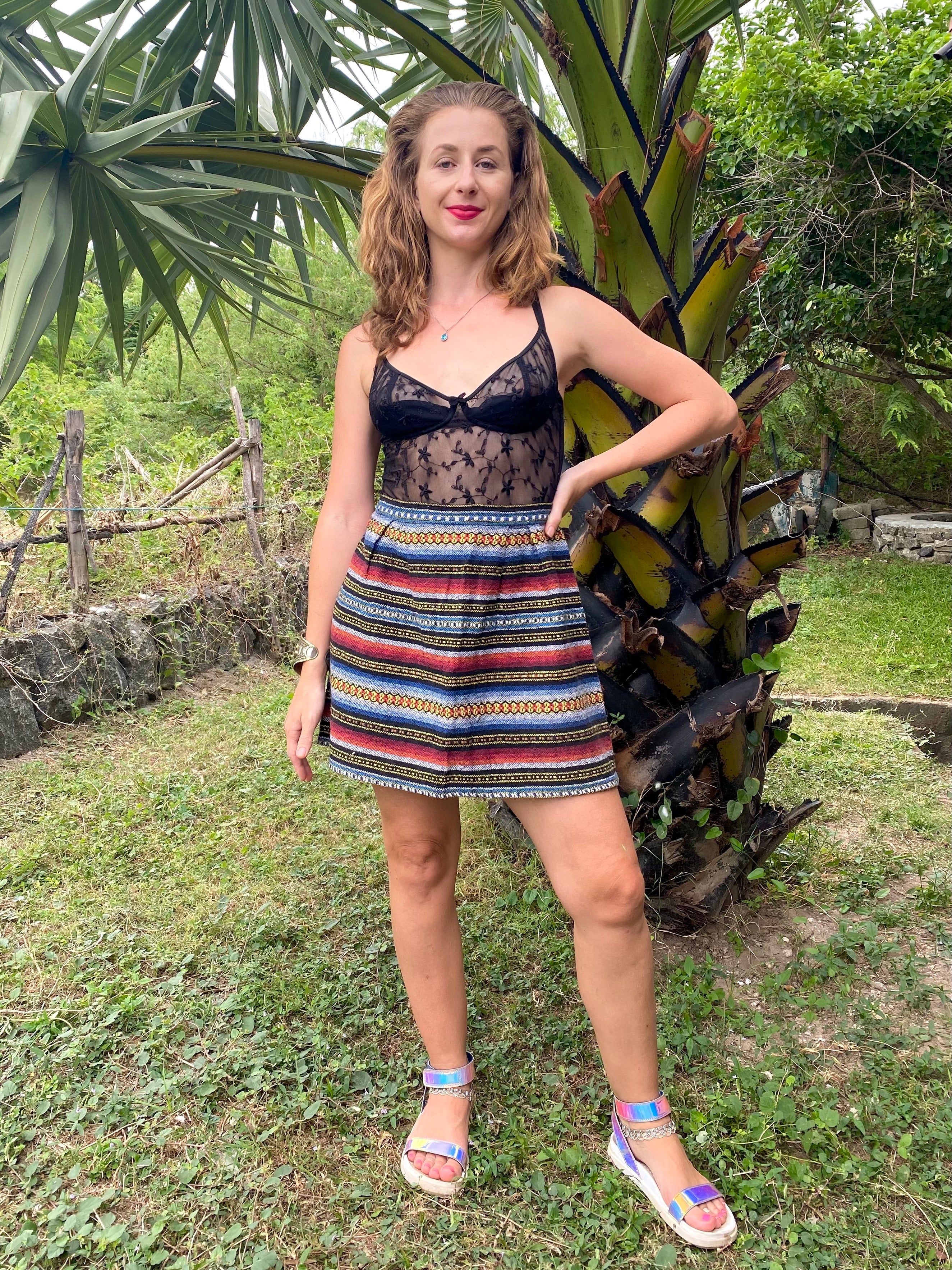 Thai Textile Cotton Skirt- Flat Waistband- Indian Ocean