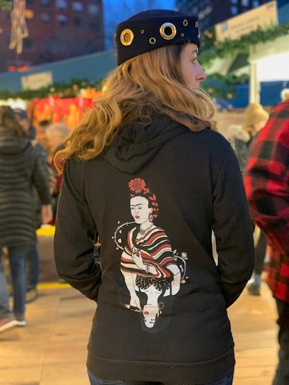 Frida Kahlo & Selena Quintanilla Unisex Organic Cotton Mirror Black Hoodie