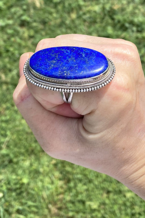 Sterling Silver Lapis Lazuli Ring- Large Oval Size 9