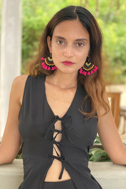 Kalbeliya Gypsy Tribal Earrings- Magic Magenta