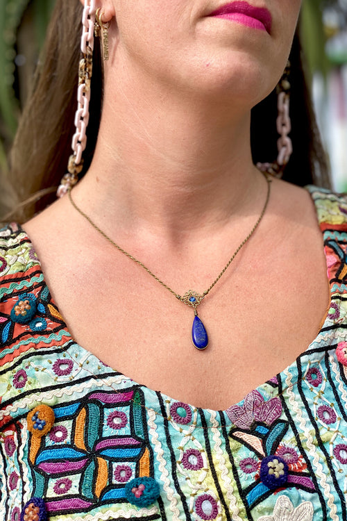 Mandala Necklace - Toffee And Lapis Lazuli