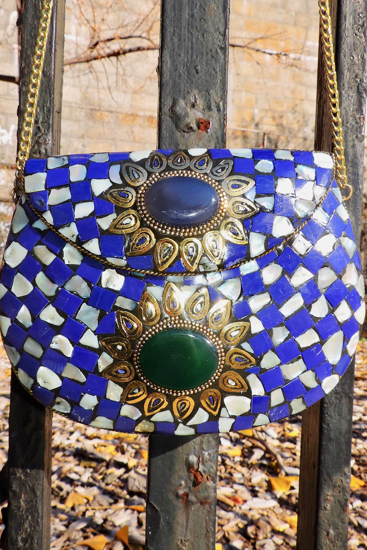 BoBo Designed Indian Mosaic Bag -Small Blue & Checkered Shell