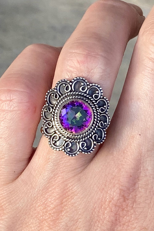 Sterling Silver Mystic Topaz Ring- Flower Size 6