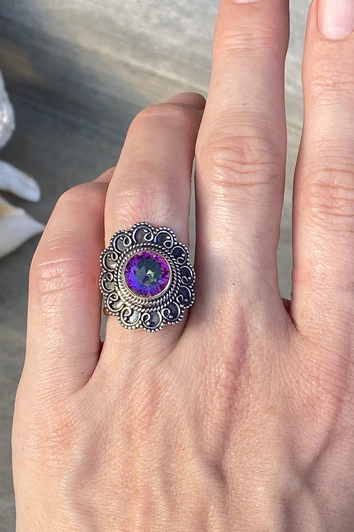 Sterling Silver Mystic Topaz Ring- Flower Size 6