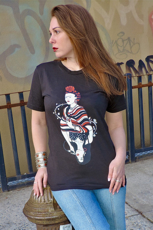 Frida Kahlo & Selena Quintanilla Mirror Eco Bamboo Unisex Black Tee