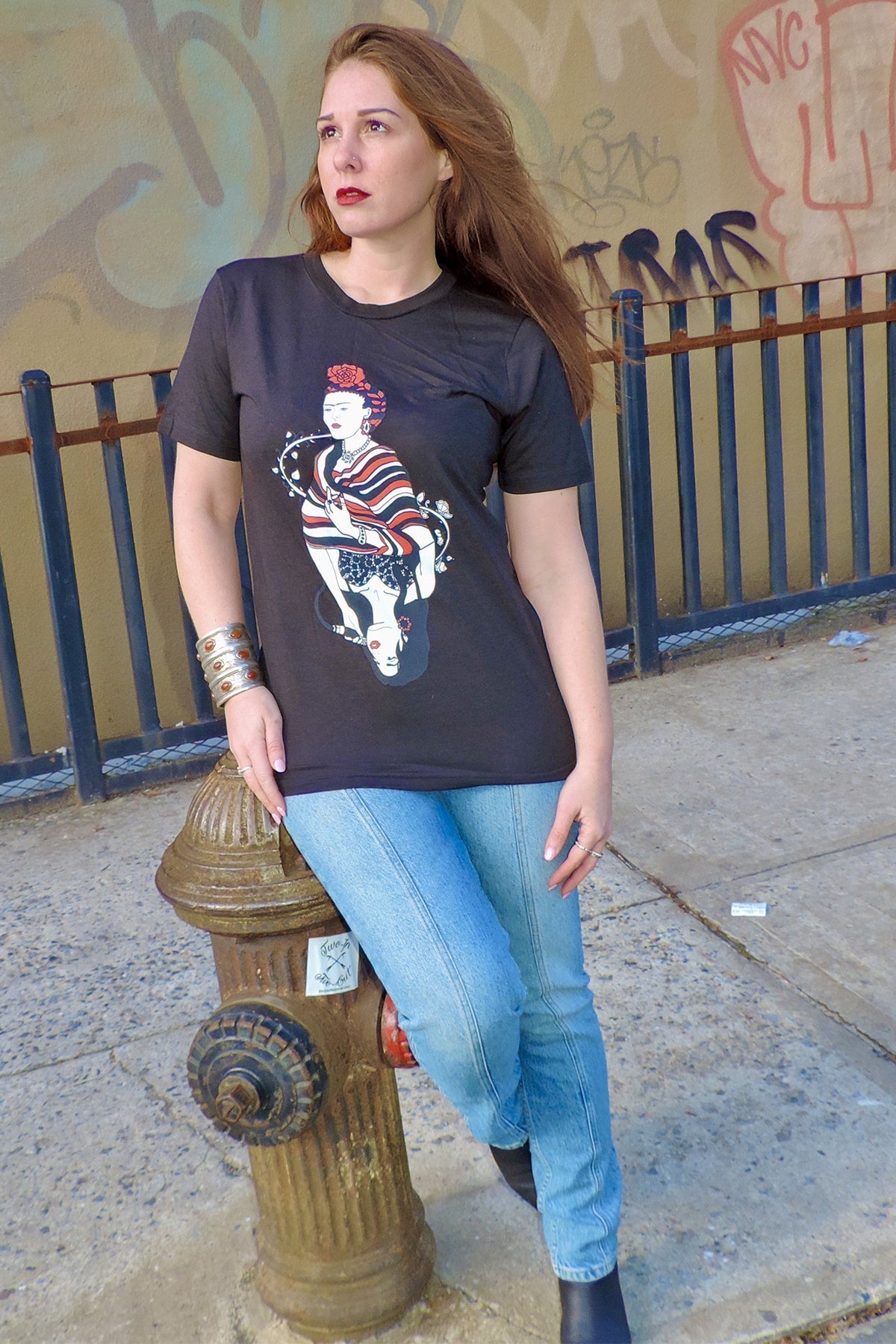 Frida Kahlo & Selena Quintanilla Mirror Eco Bamboo Unisex Black Tee