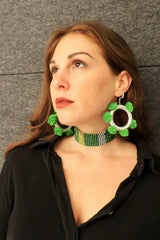 Alexia Pom Pom Hoop Earrings- Green Envy & Silver