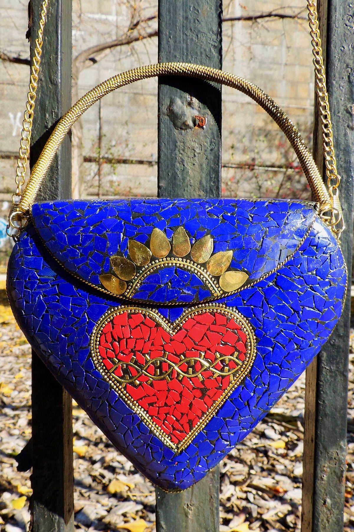 BoBo Designed Indian Mosaic Bag -Sacred Heart Bleu