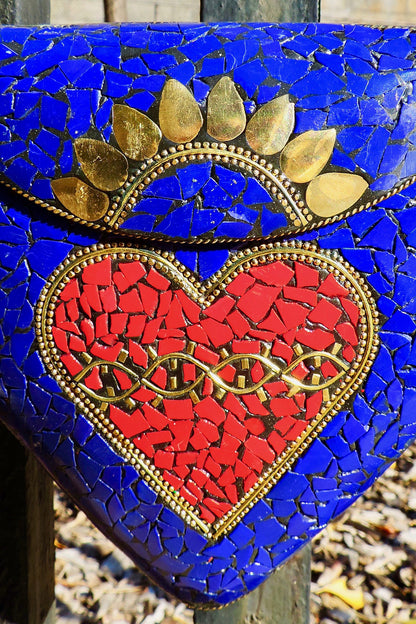 BoBo Designed Indian Mosaic Bag -Sacred Heart Bleu