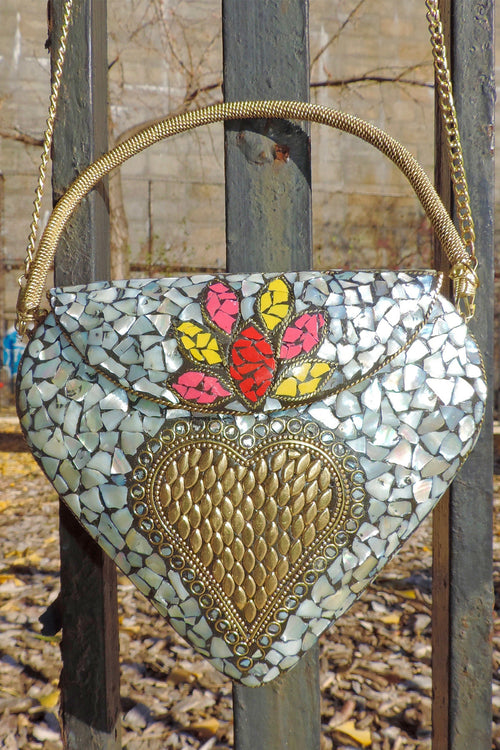 BoBo Designed Indian Mosaic Bag -Sacred Heart Coquillage