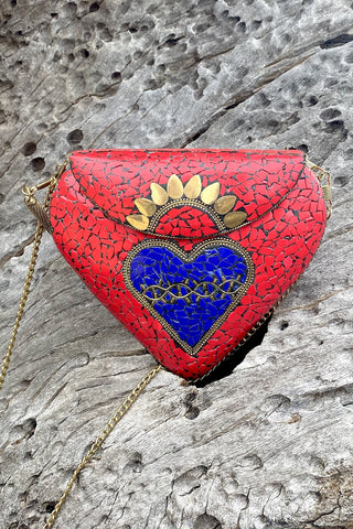 BoBo Designed Indian Mosaic Bag -Sacred Heart Bleu