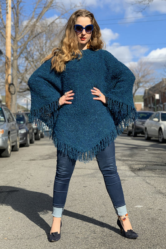 BoBo Hand Knit Baby Alpaca Fringe Poncho- The San Pedro