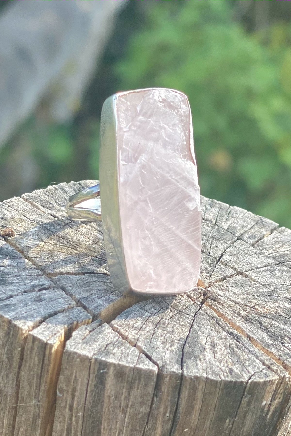 Sterling Silver Rose Quartz Ring- Rectangular Size 7