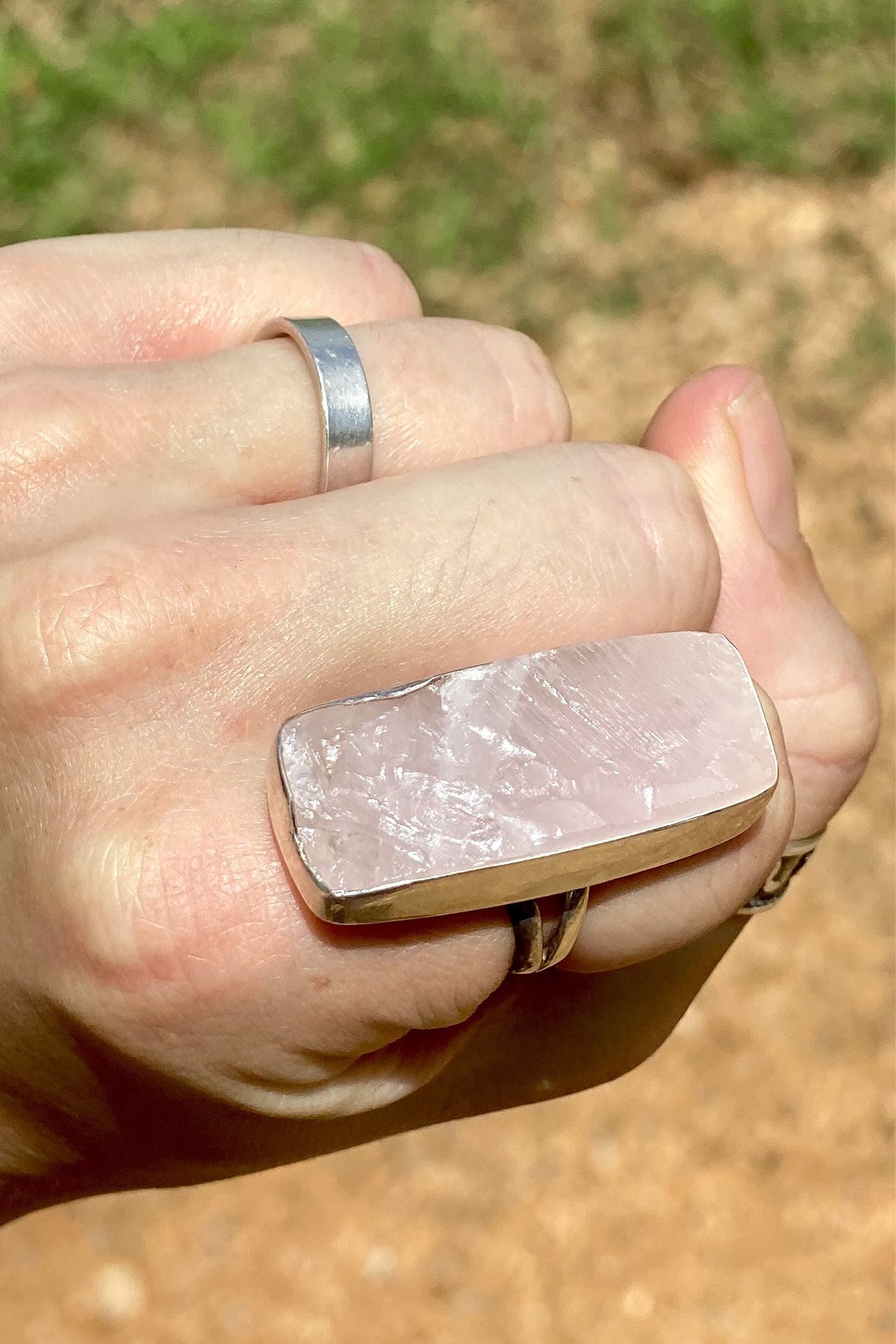 Sterling Silver Rose Quartz Ring- Rectangular Size 7