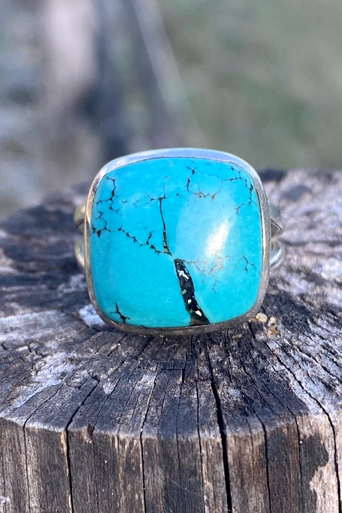Sterling Silver Turquoise Ring Non Embellished- Square Size 7