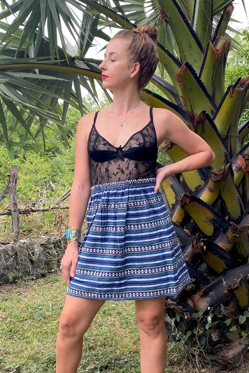 Thai Textile Cotton Skirt- Elastic Waistband - Bengal