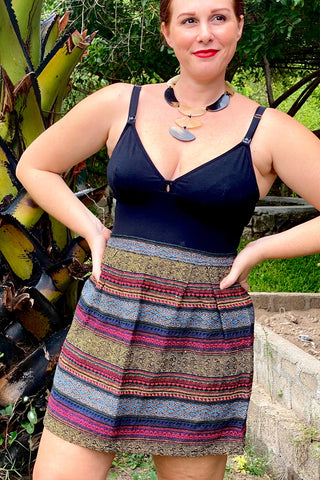 BoBo- Upcycled  Denim Shorts- Bolivian Textile- Commited Sz 11/12 31"