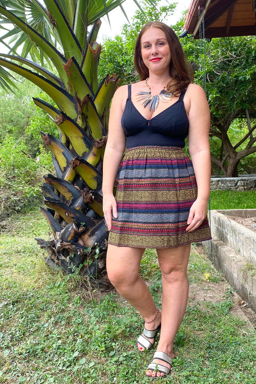 Thai Textile Cotton Skirt- Elastic Waistband- Cleo