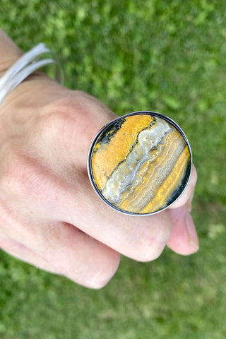 Sterling Silver Labradorite Ring- Medium Oval Size 7.5