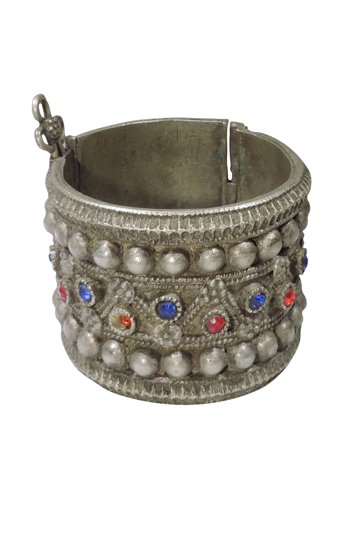 Vintage Turkmen Bracelet With Blue/Red Crystals