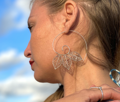 BoBo Sterling Silver Leaf Hoops